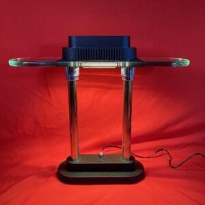 Vtg 1990's Robert Sonneman Desk Bankers Lamp / Brass Glass Postmodern Prop 7042